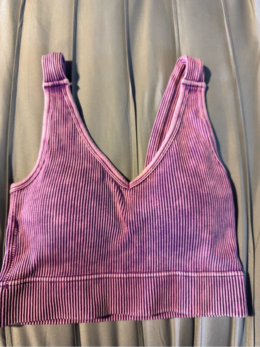 Zenana Outfitters Ribbed V-Neck Bralette in Purple Size S/M